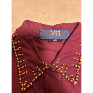 Vittorio Multa Made In Italy Luxury Designer Long Sleeve Button Down Bead Accent